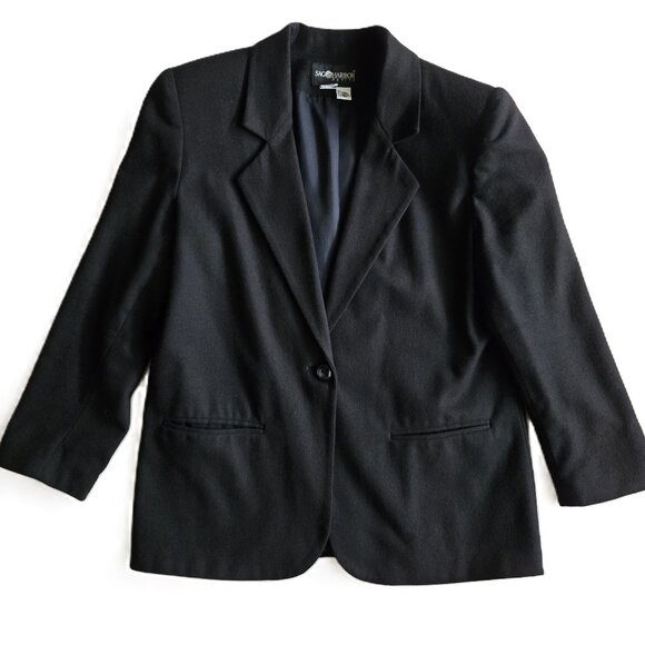Sag Harbor 100% Wool Fully Lined Tailored Notch Lapel Black Blazer W. Size 10 - Picture 1 of 7